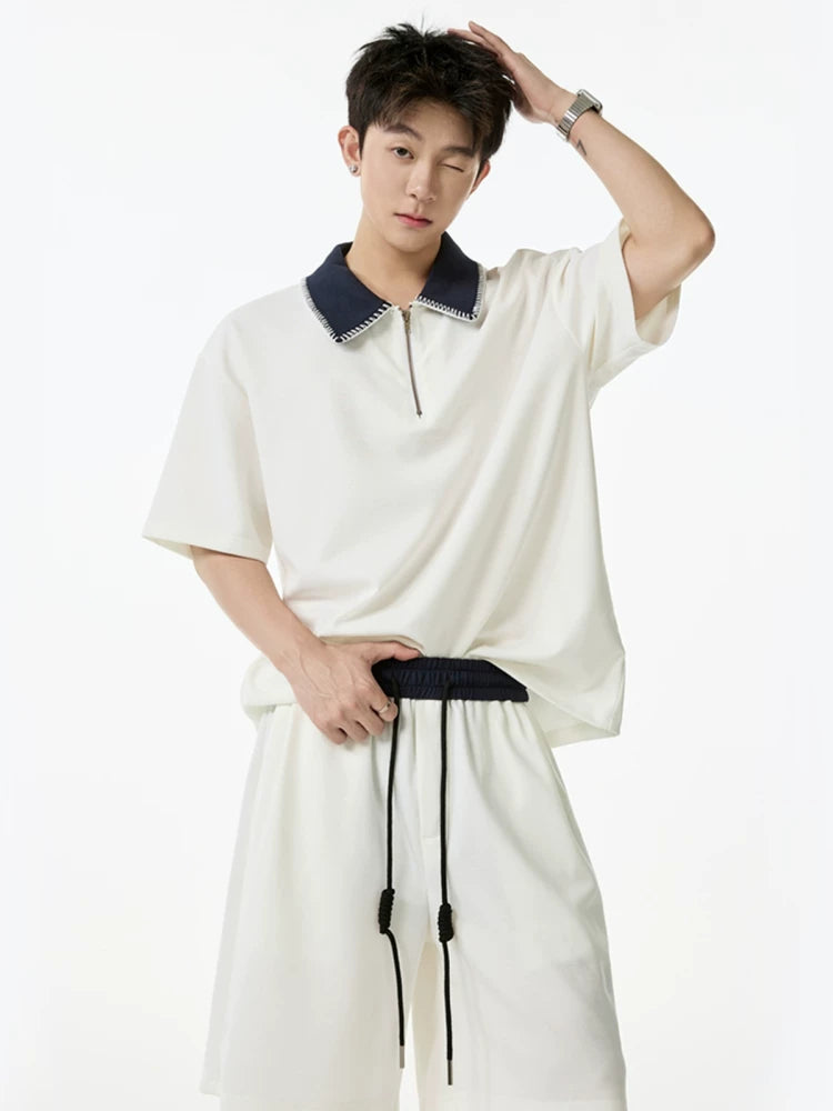 Contrast Collar Quarter-Zip Sweatshirt