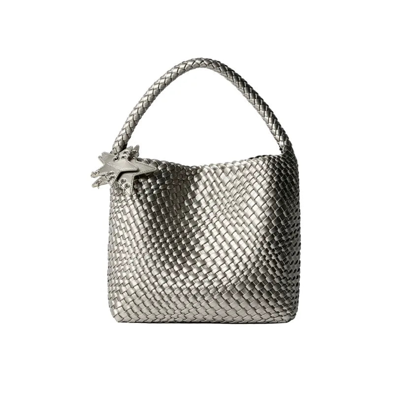 Metallic Woven Star Hobo Tote - Silver