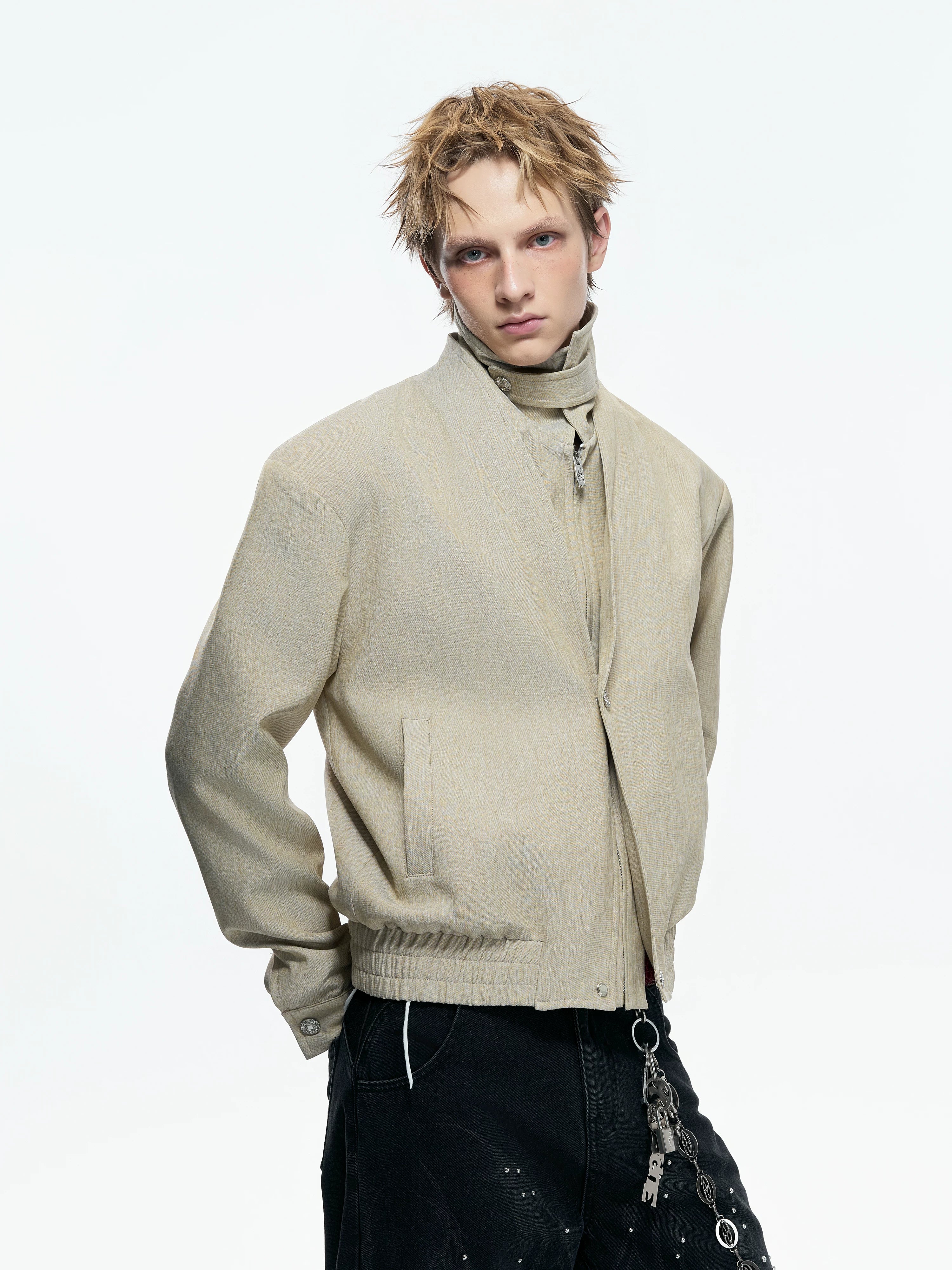 Sand Mirage Layered Highneck Blouson