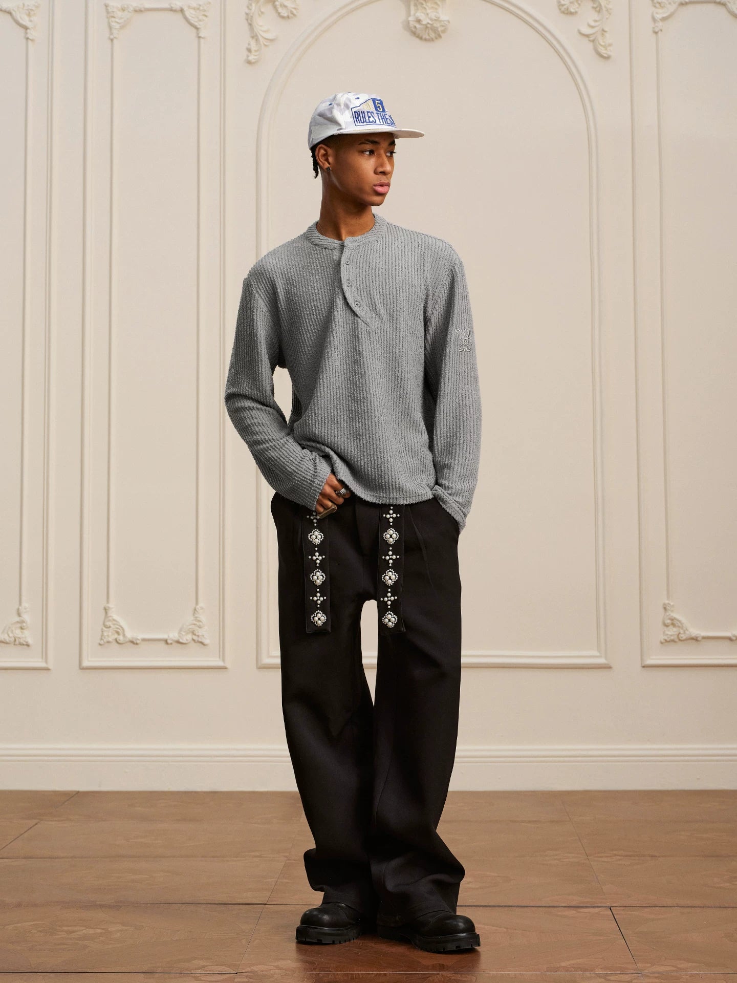 Textured Henley Long Sleeve Knit Shirt