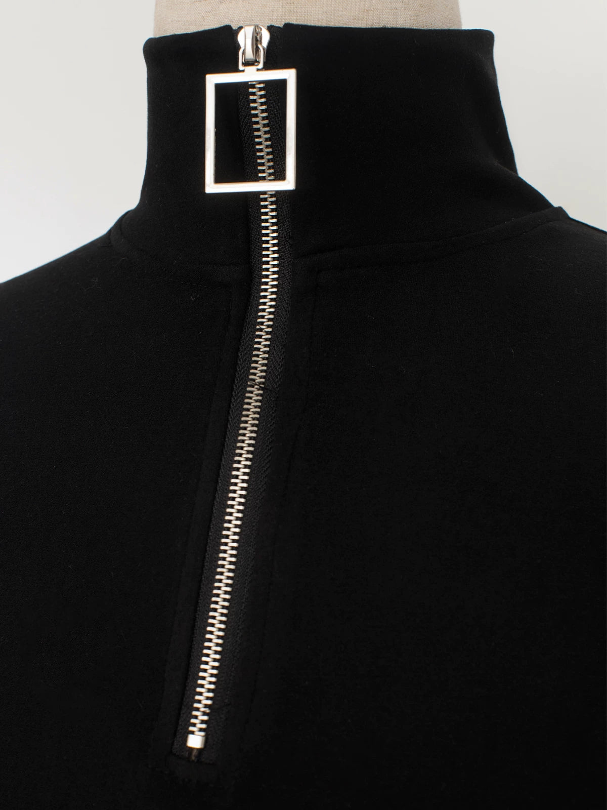 Square-Zip Mockneck Pullover