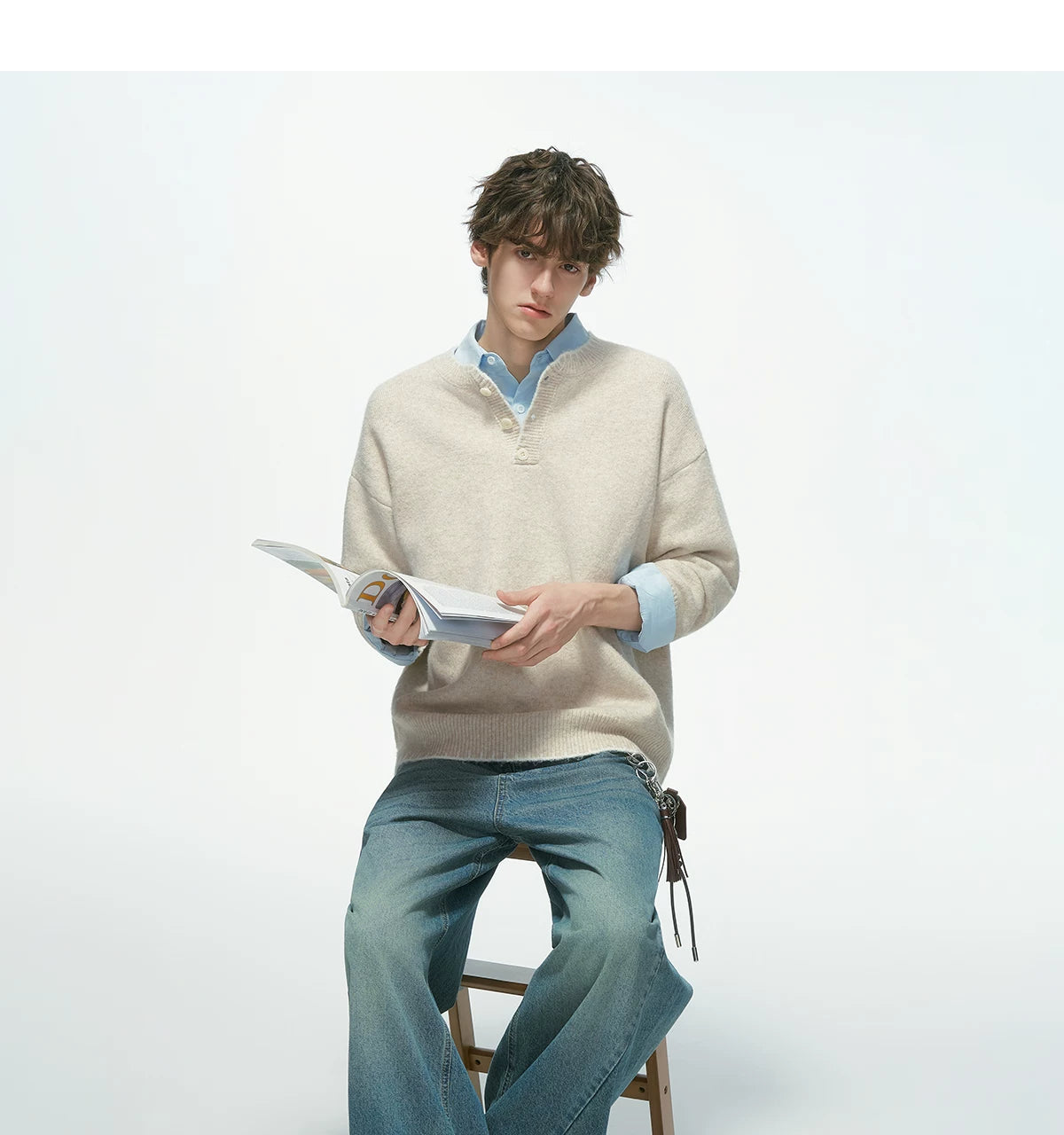 Frayedge Cozy Henley Knit Sweater