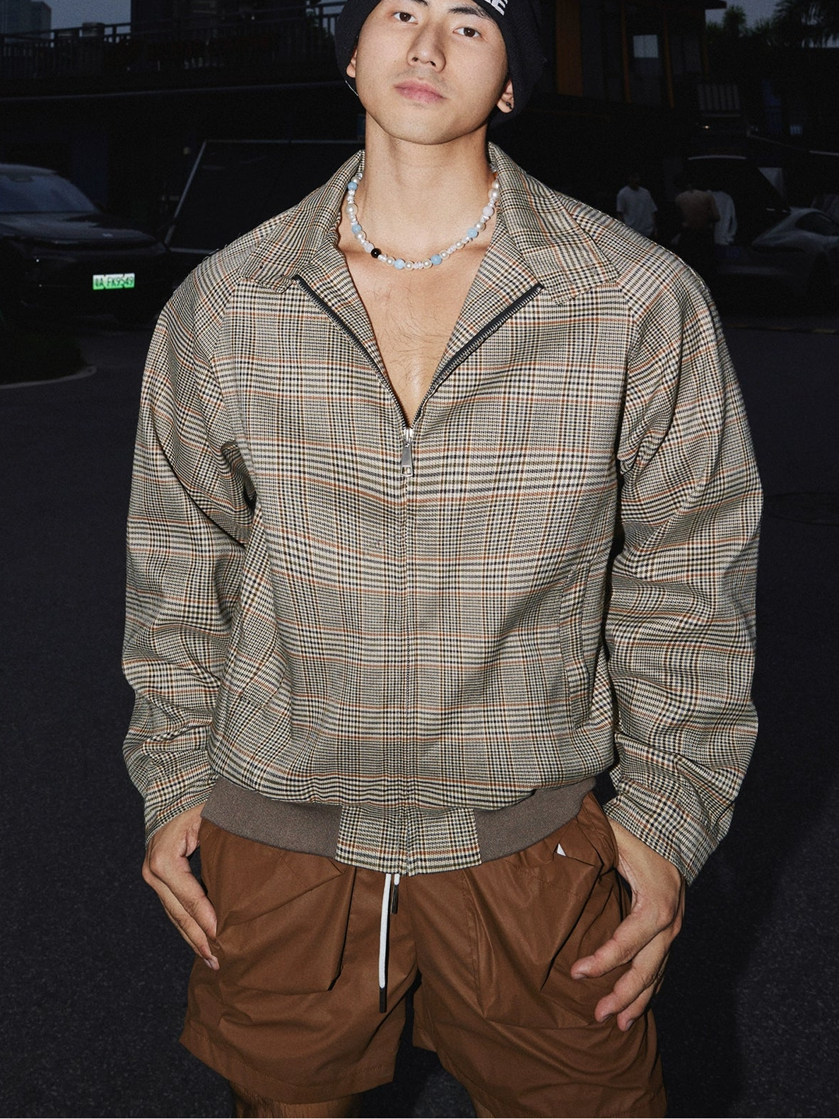 Brown Plaid Zip Up Jacket