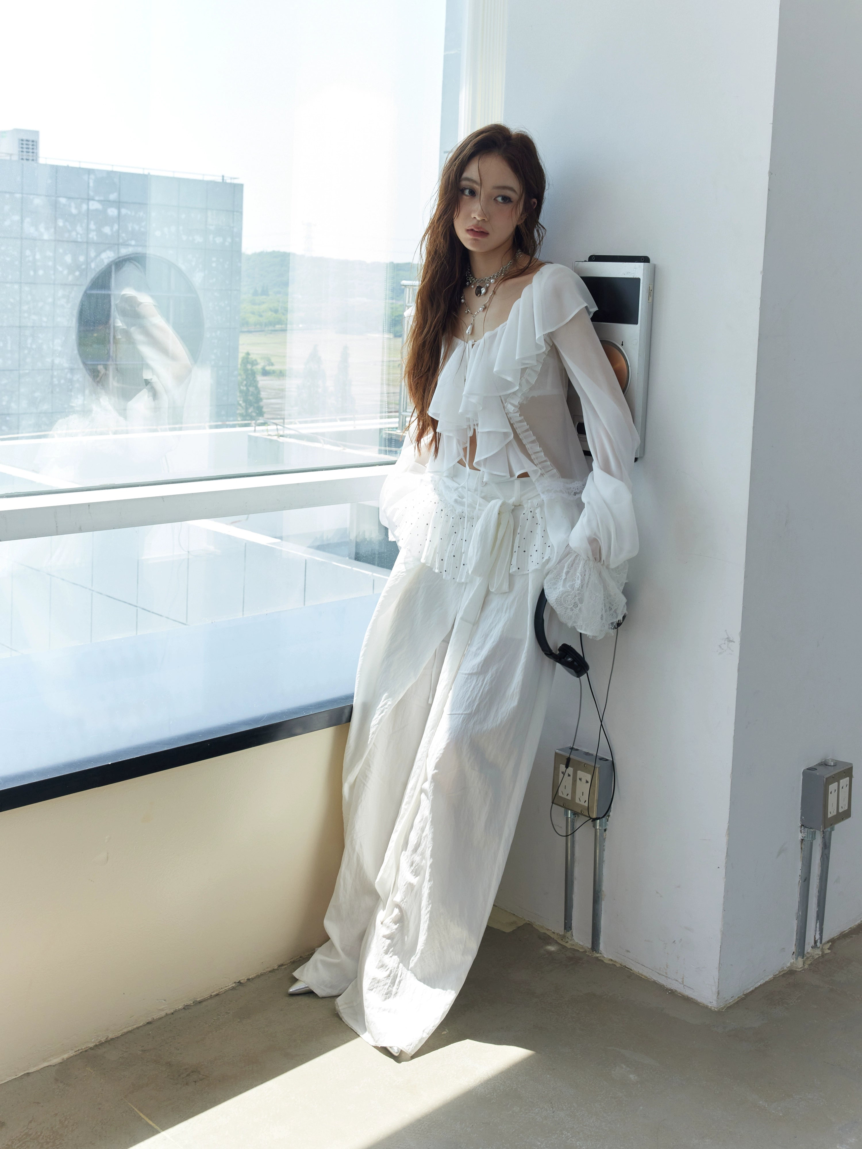 Ruffle Waist Wide-Leg Palazzo Pants