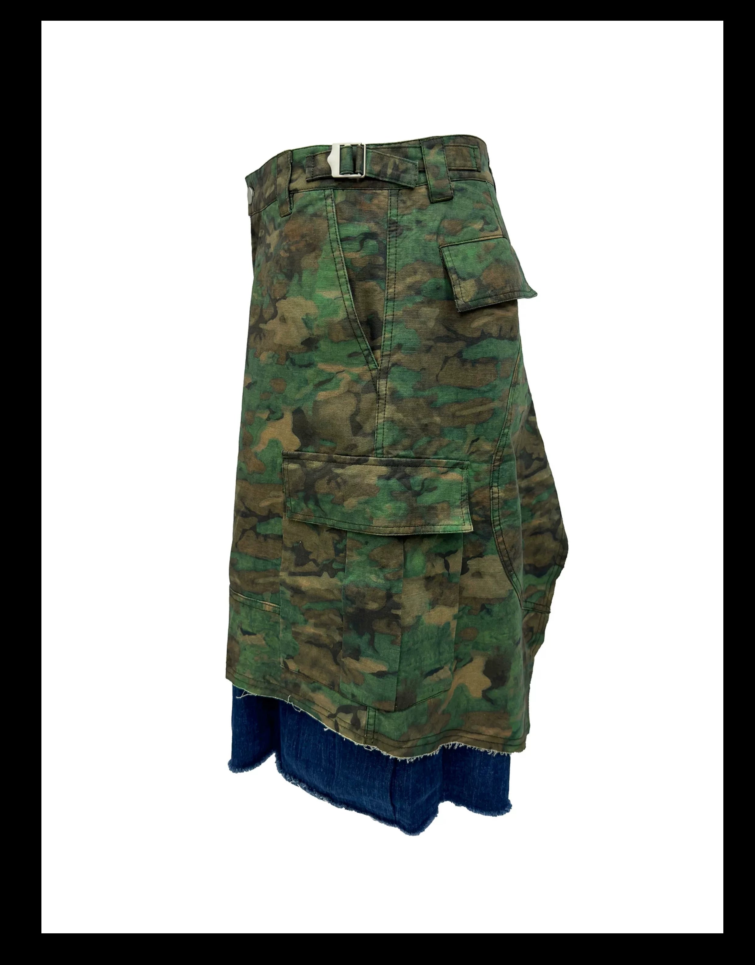 Cavalier Splice Camo-Over Denim Shorts