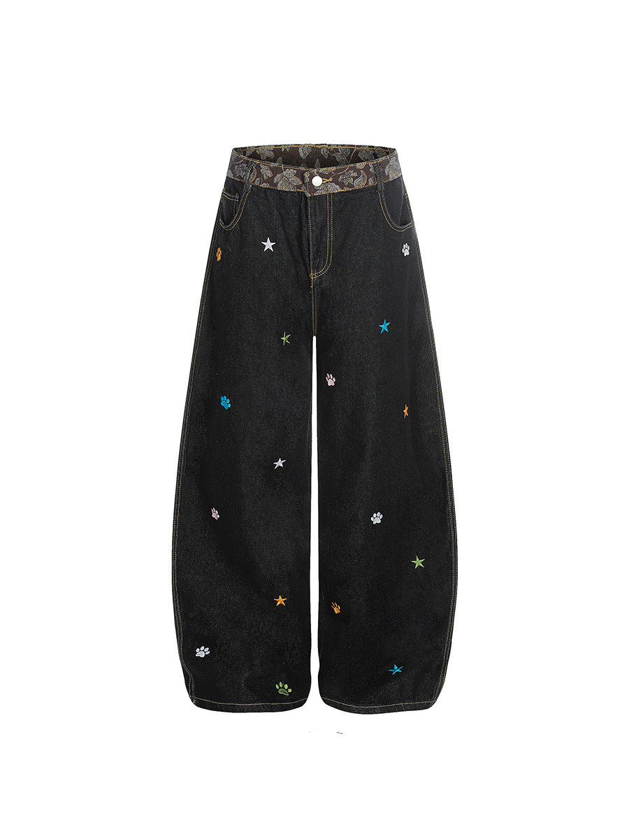 Men's Star Embroidery Wide-Leg Jeans