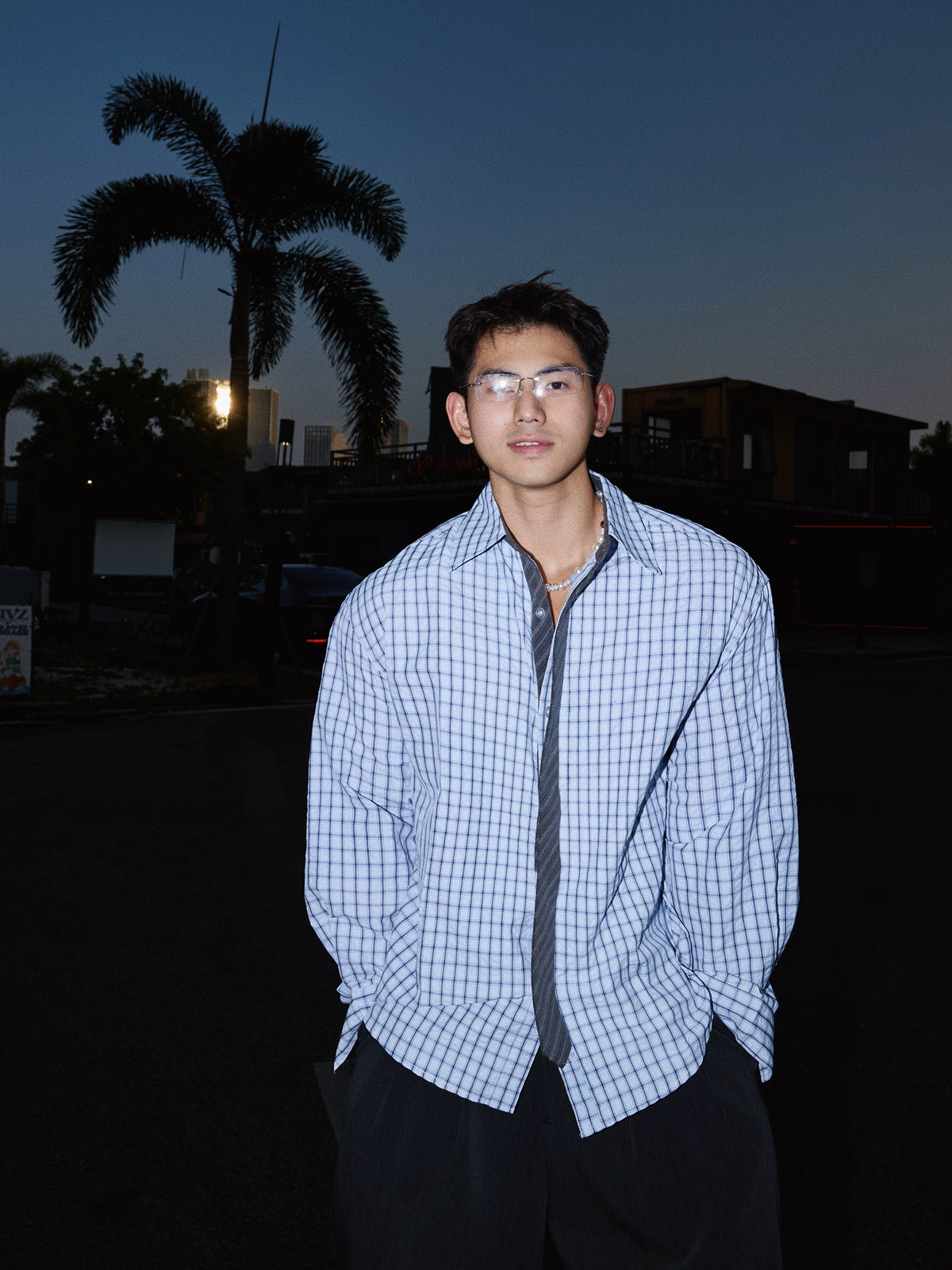 Midnight Grid Relaxed Button-Up Shirt