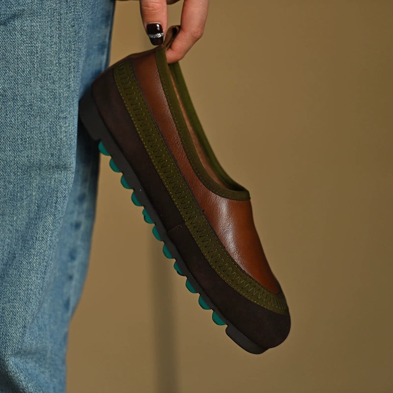 Brown Green Slip-On Comfort Shoes