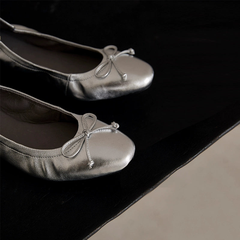 Silver Bow Ballet Flats