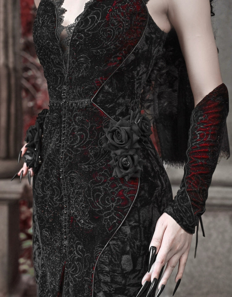 Gothic Black and Red Lace Mermaid Gown
