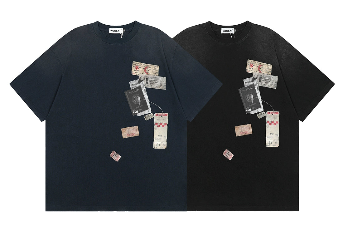 Passport Stamp Graphic Oversized T-Shirt