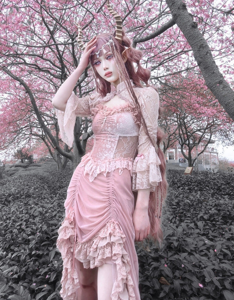 Fairycore Pink Lace Corset Dress
