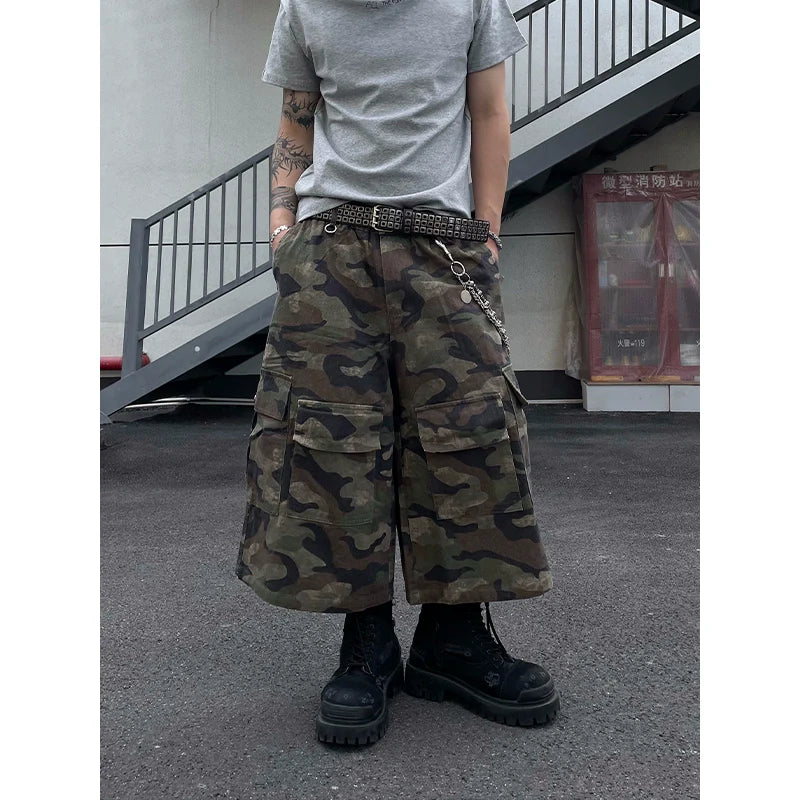Monochrome Camo Cargo Shorts