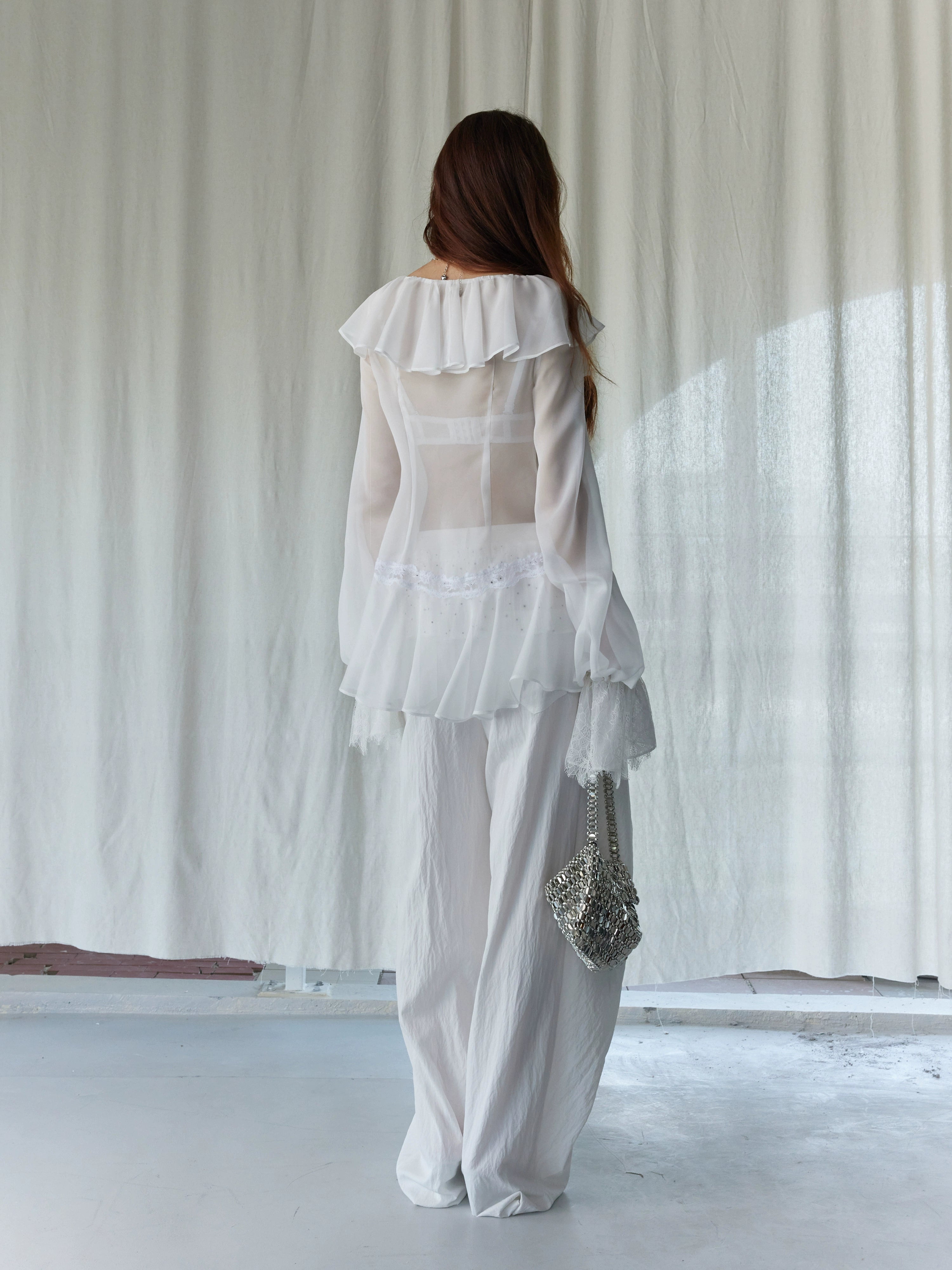Ruffle Waist Wide-Leg Palazzo Pants