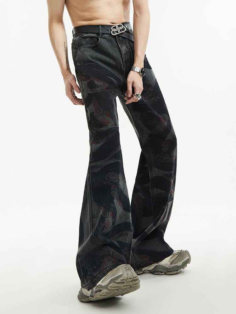 Abstract Print Wide-Leg Jeans