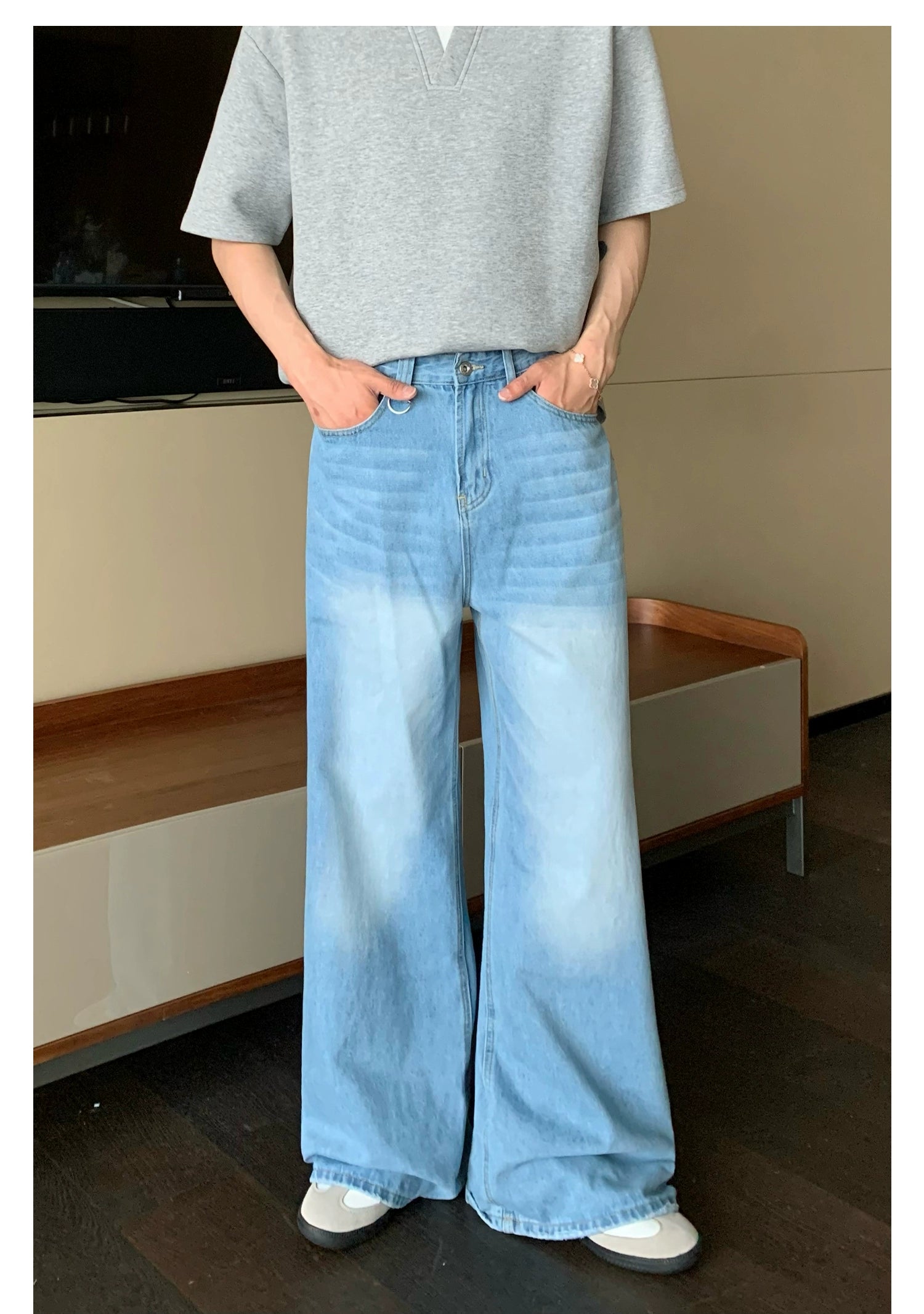 Straight-Wide-Leg Wash Jeans