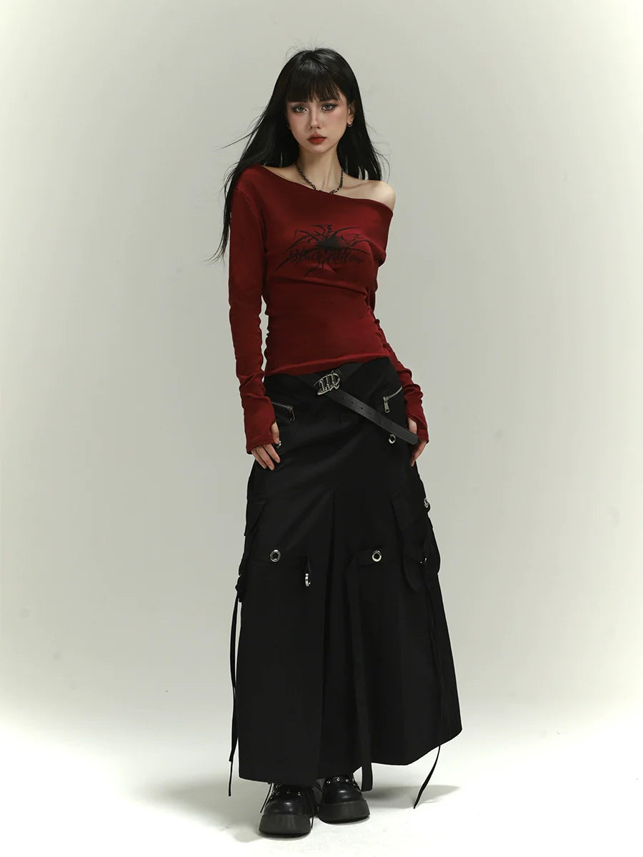 Dark Allure Off-Shoulder Graphic Top