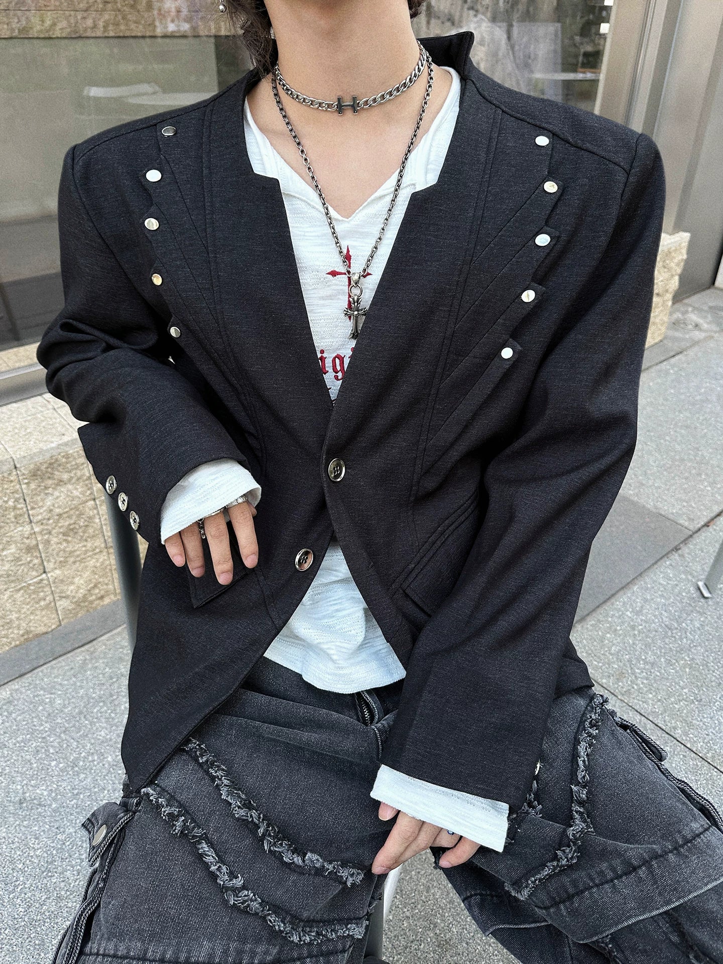 Spire Line Stud-Trace Cropped Blazer