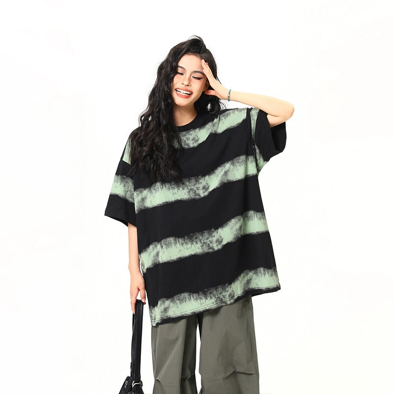 Acid Wash Striped Oversized Tee