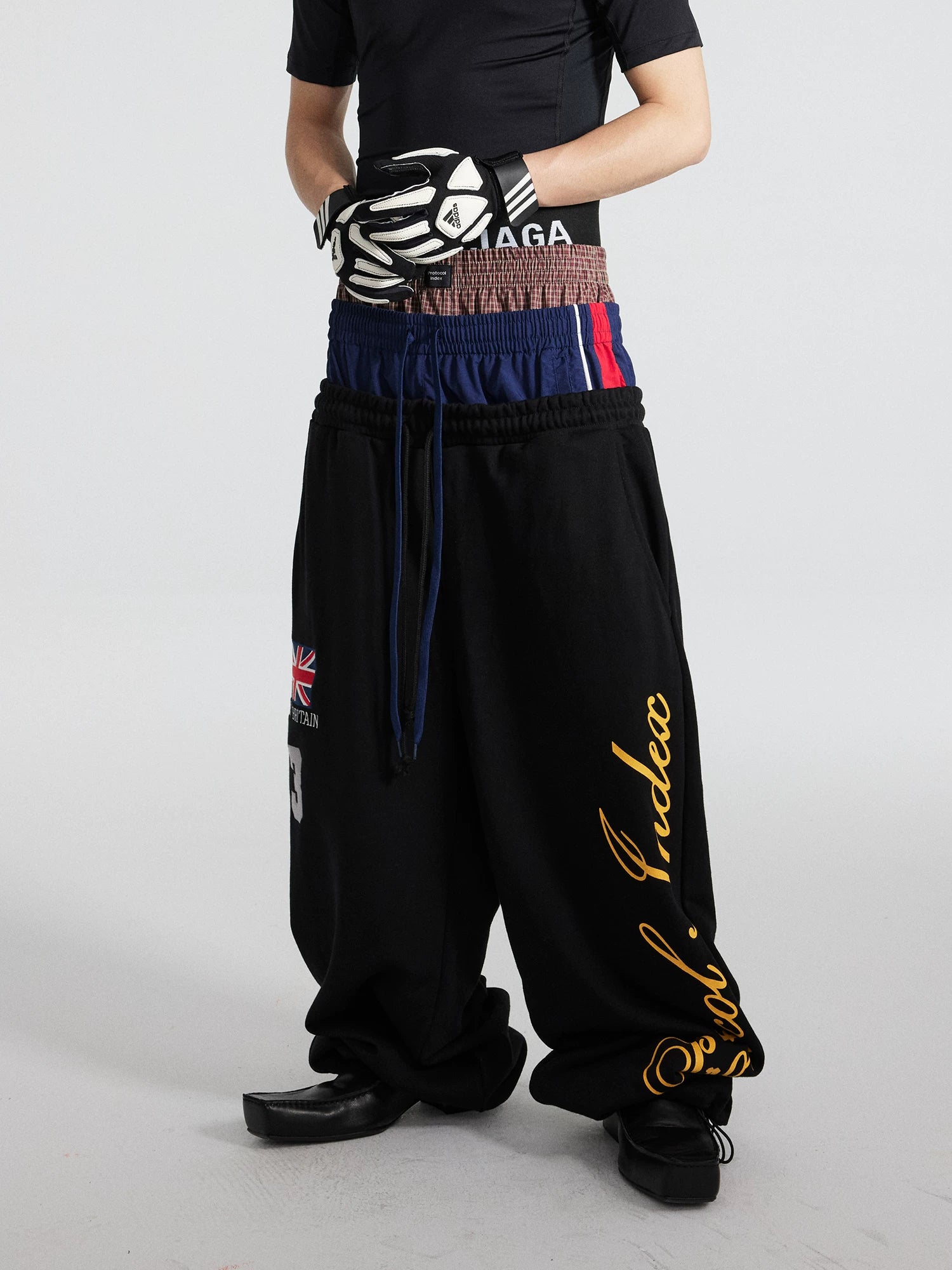 Union Stack Triple-Waist Track Flares