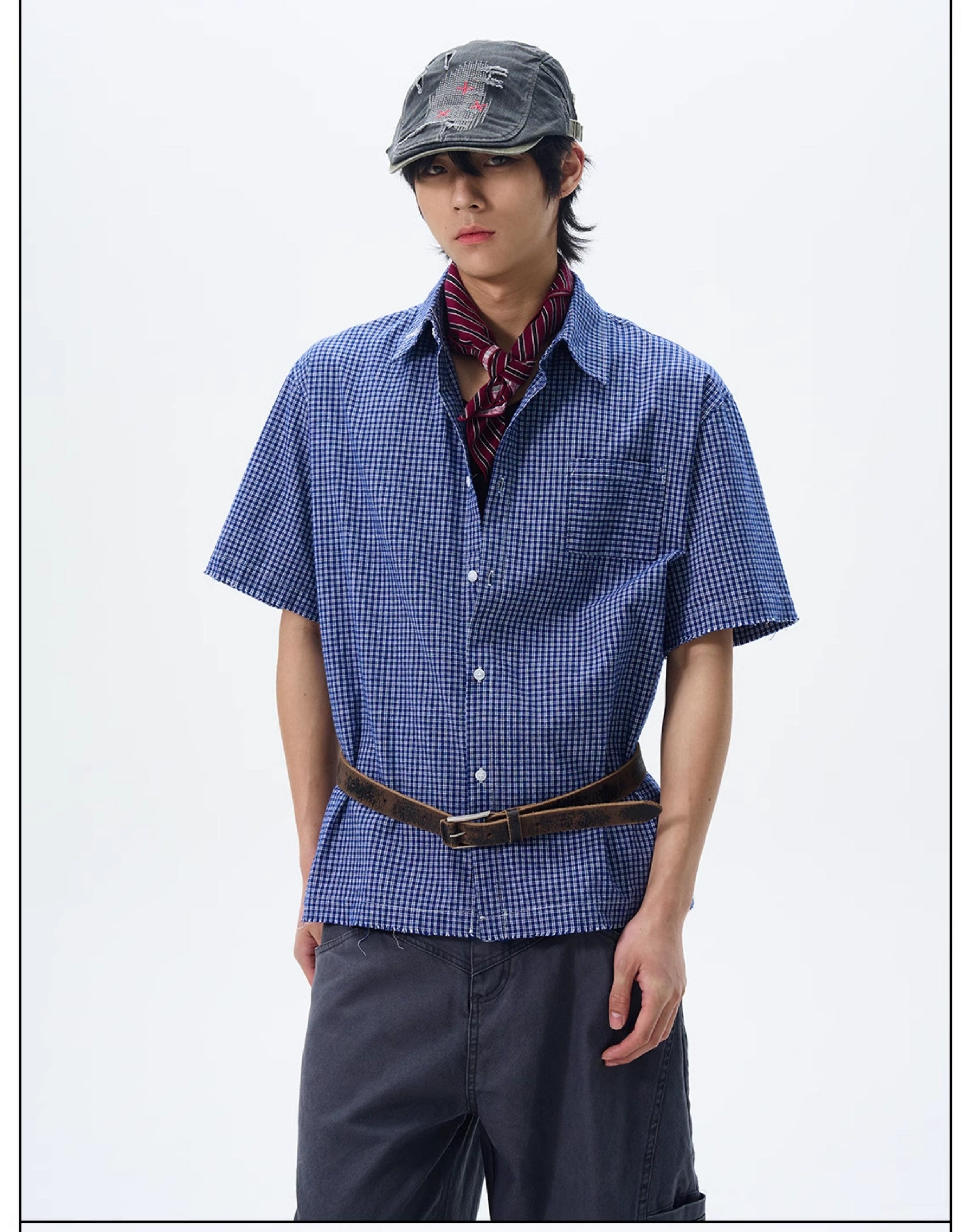 Blue Gingham Check Cotton Shirt