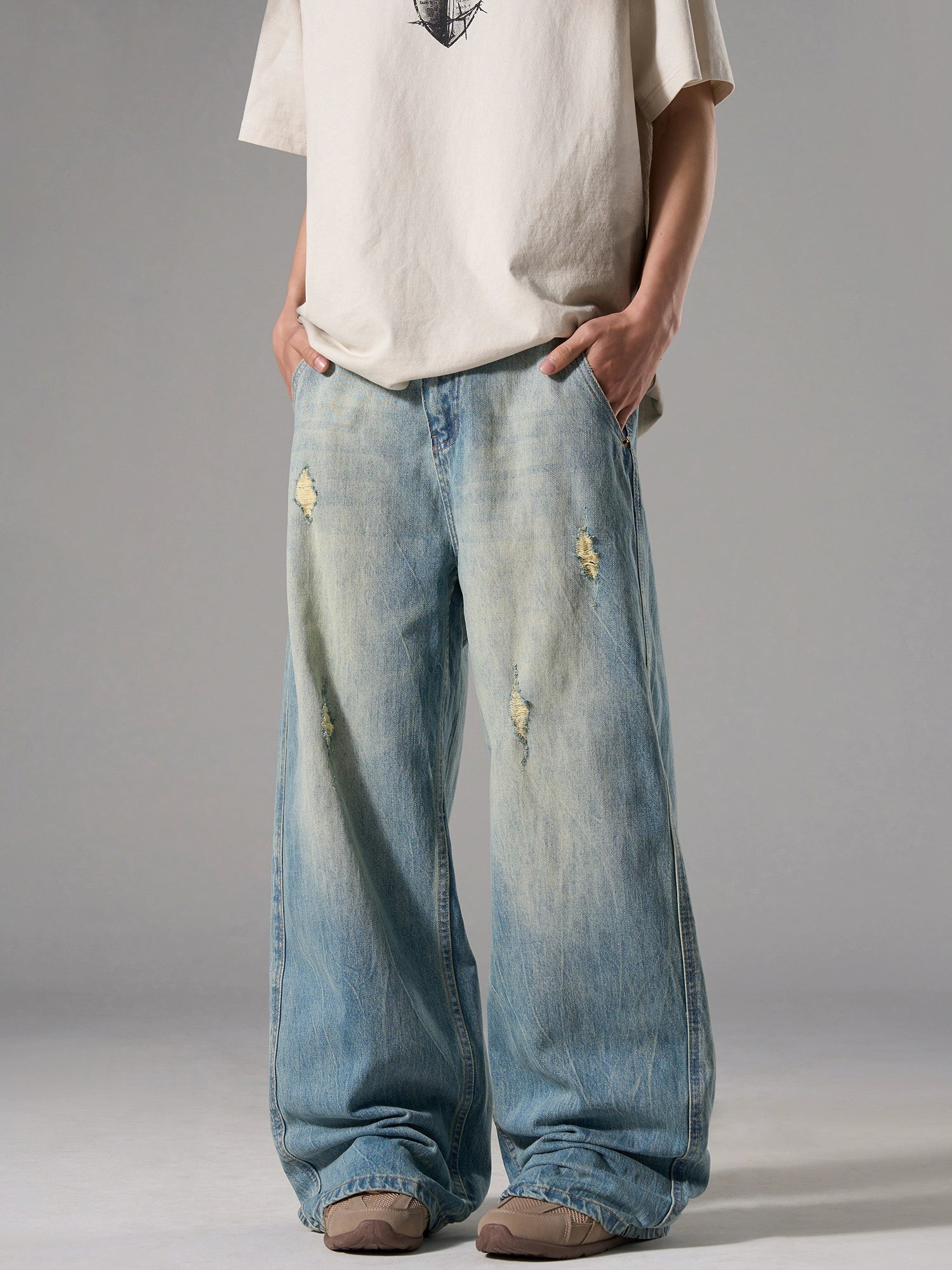 Drifted Sky Shredded Wide Jeans