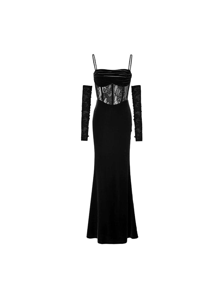 1Jinn Velvet Dress With Fishbone Straps - chiclara