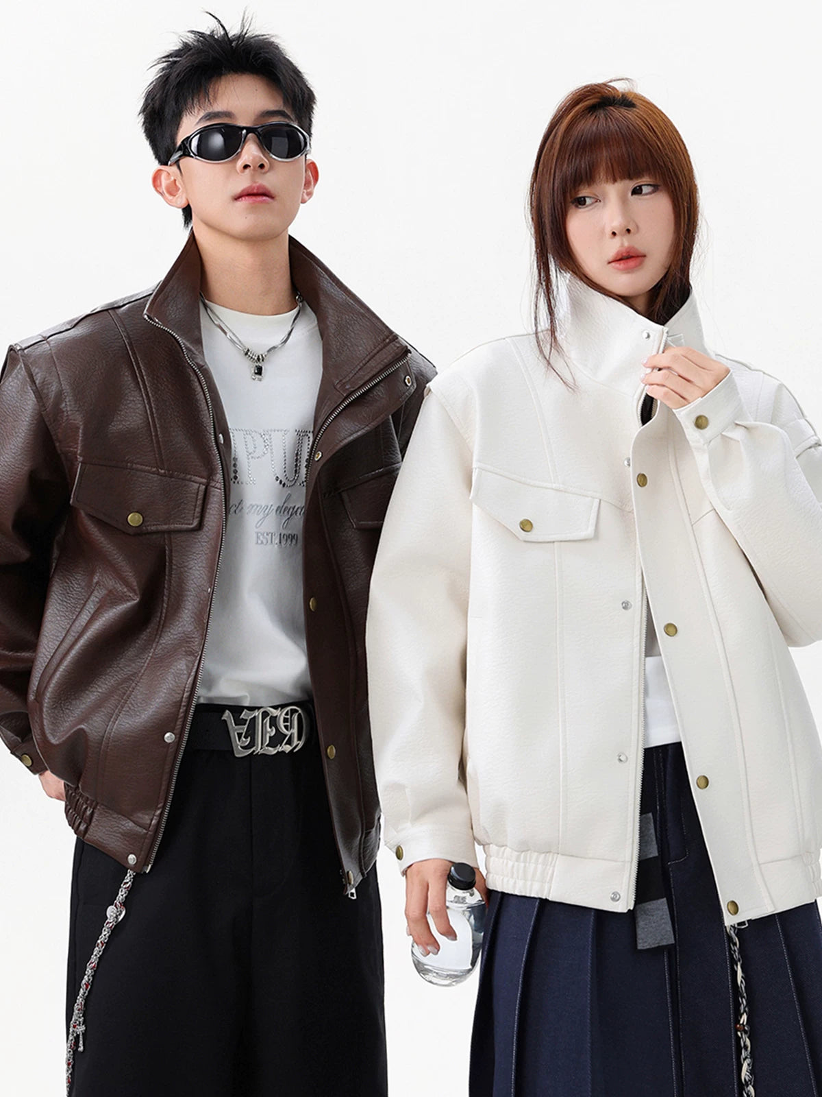 Alloy Stand‑Collar Leather Jacket