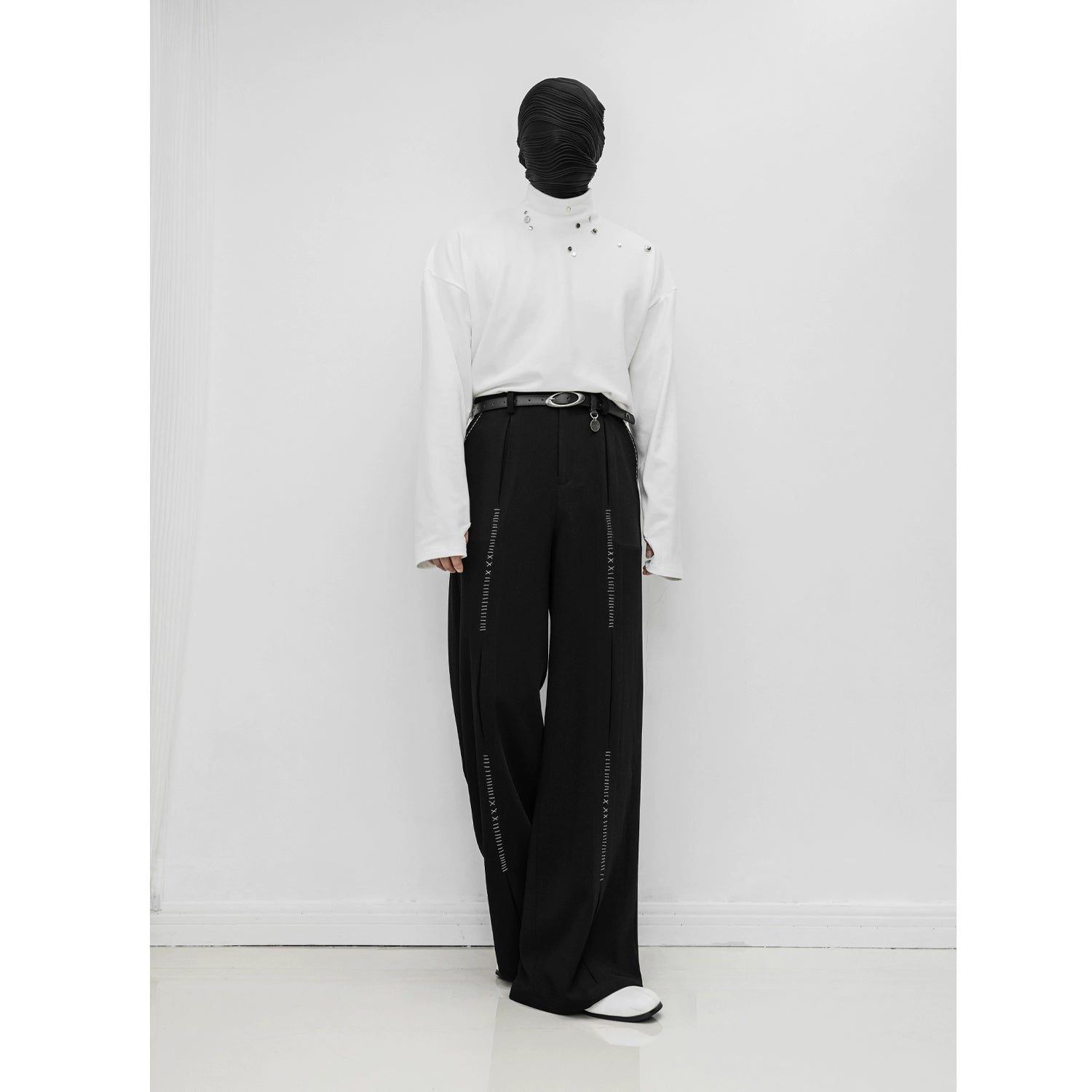 Wide-Leg Pants with Front Stitch Detailing