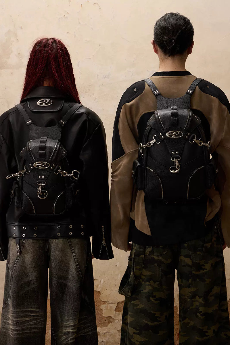 Black Metal Ring Biker Mini Backpack