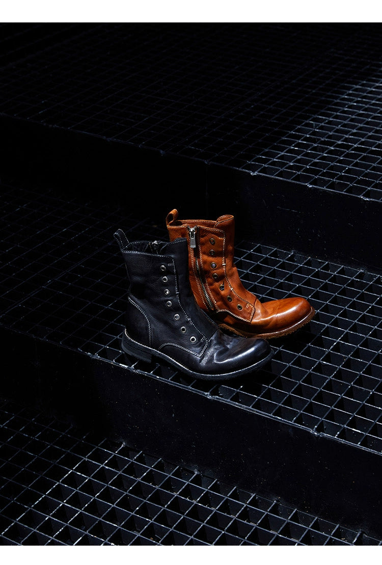 Brown Leather Lace-less Combat Boots