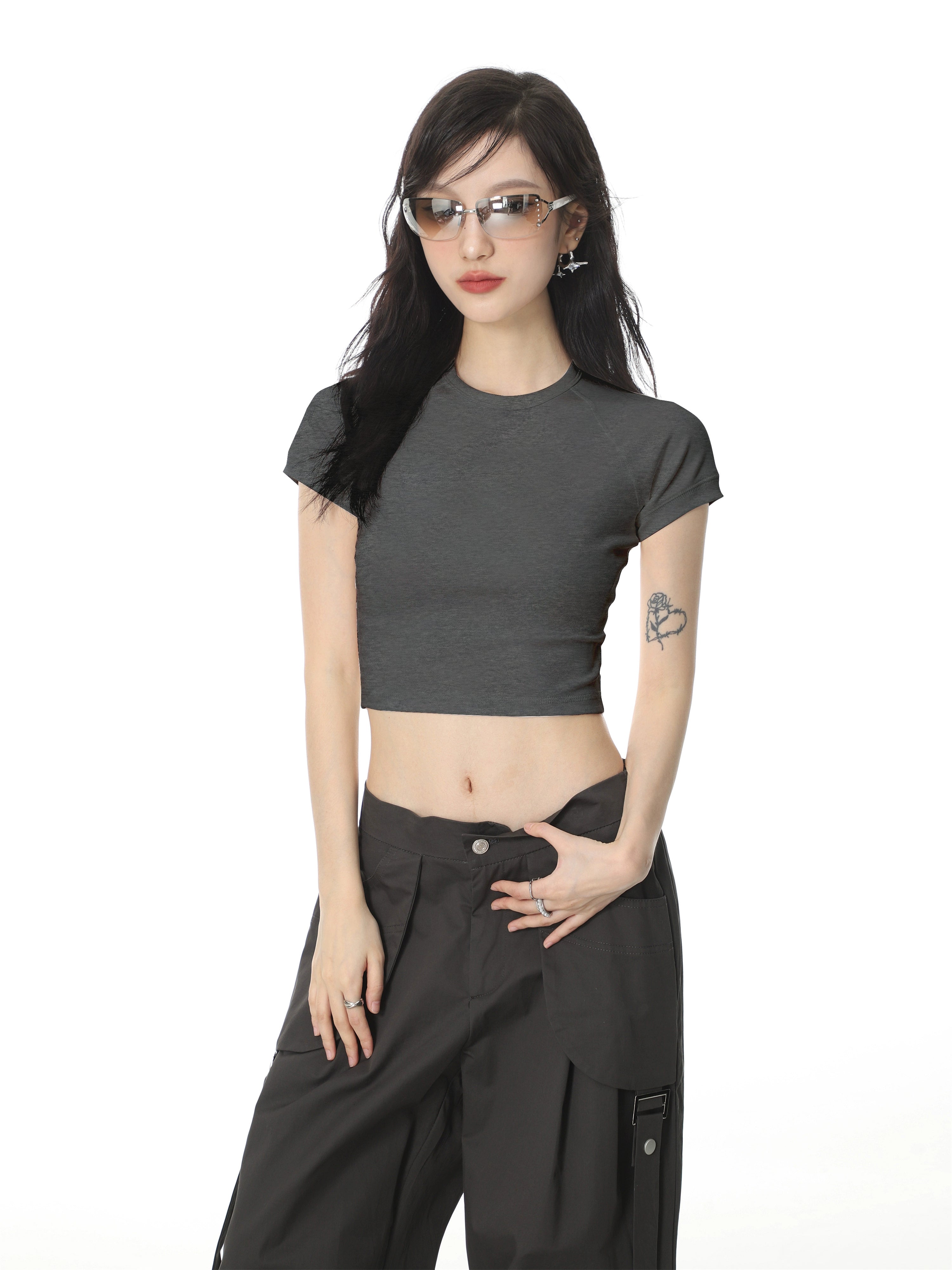 Feste Farbe Normaler Schulter kurzarm T-Shirt