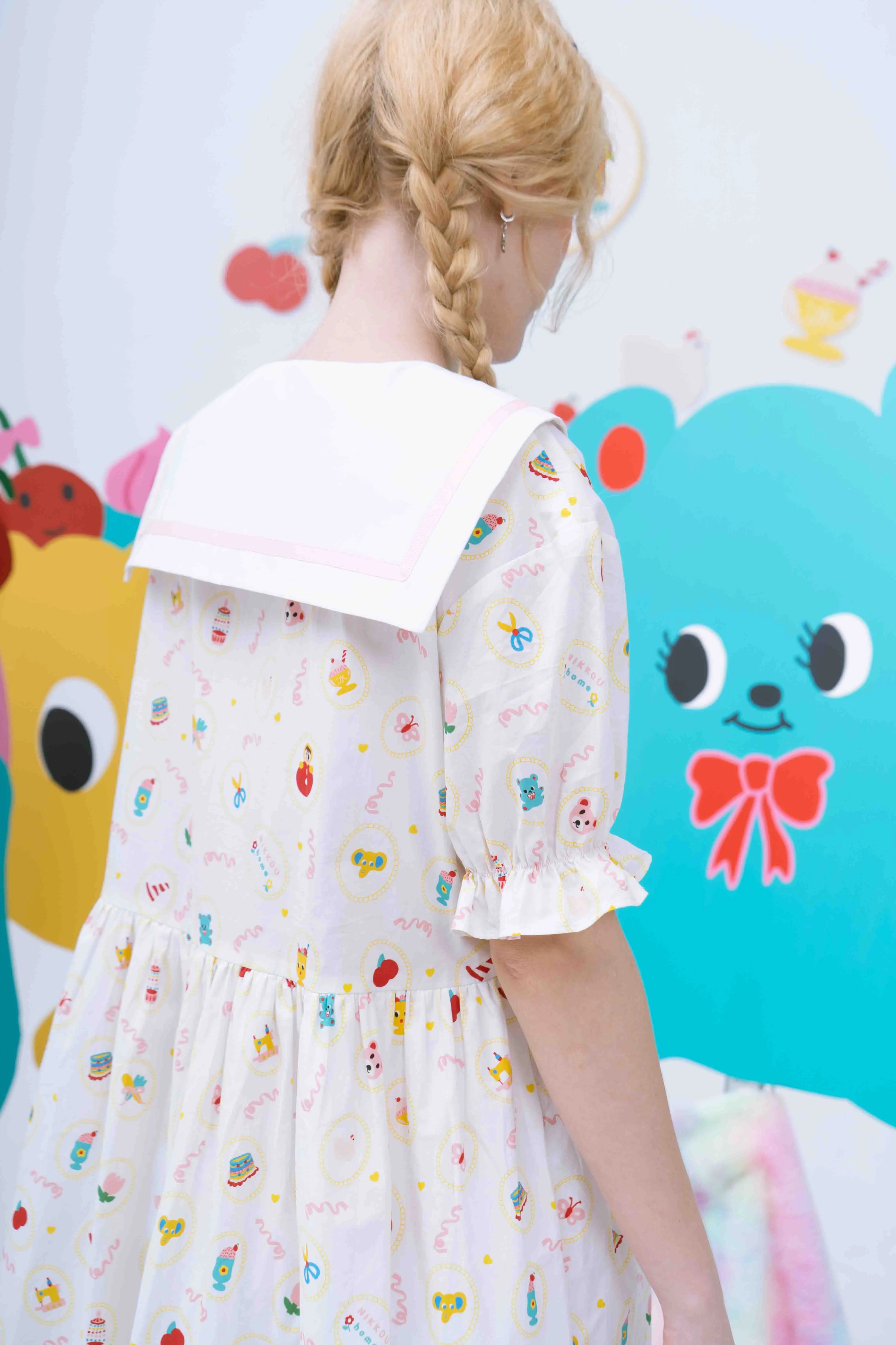 Sweet Milkshake Print Ruffle Babydoll Dress