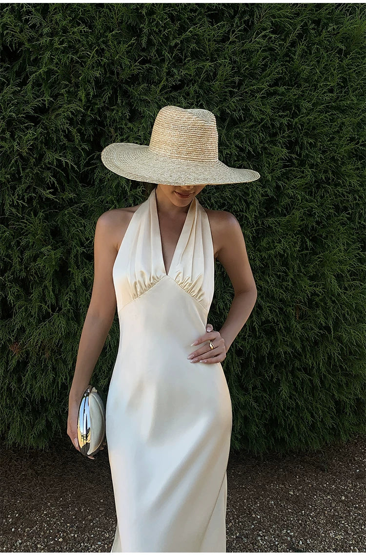 Backless Halter Satin Slip Dress