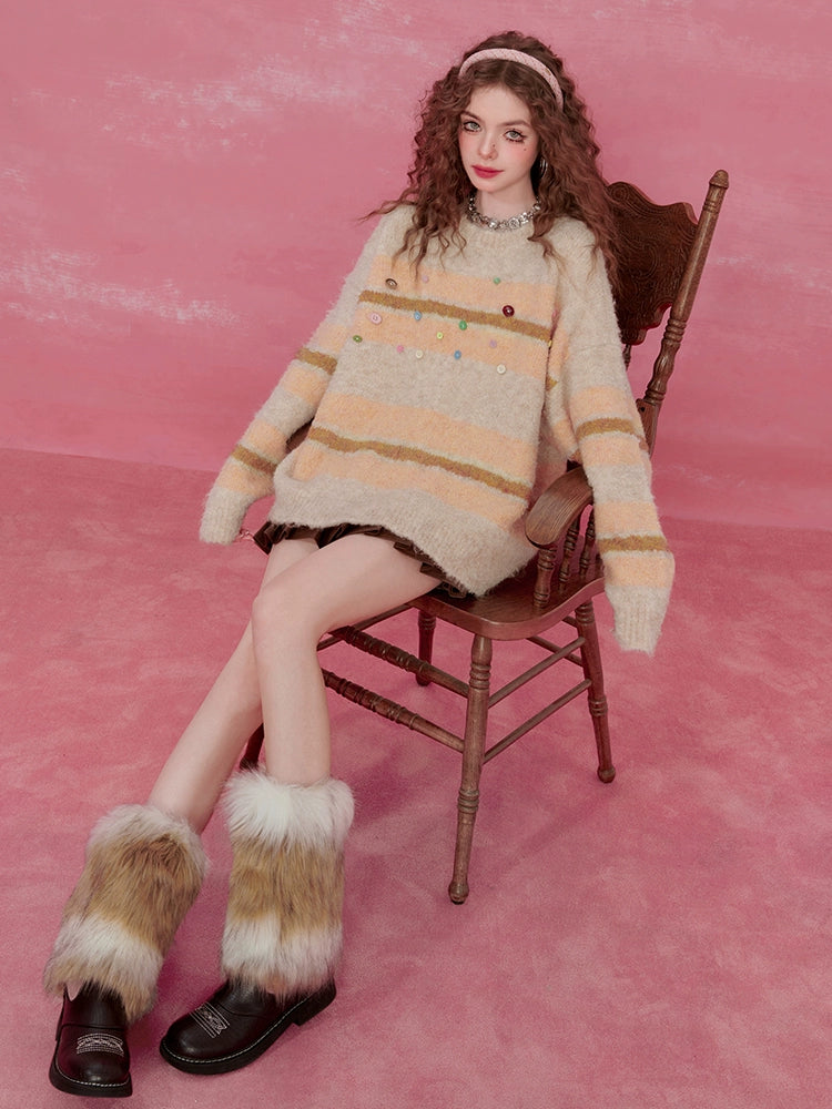Suéter de mohair rosa rayado