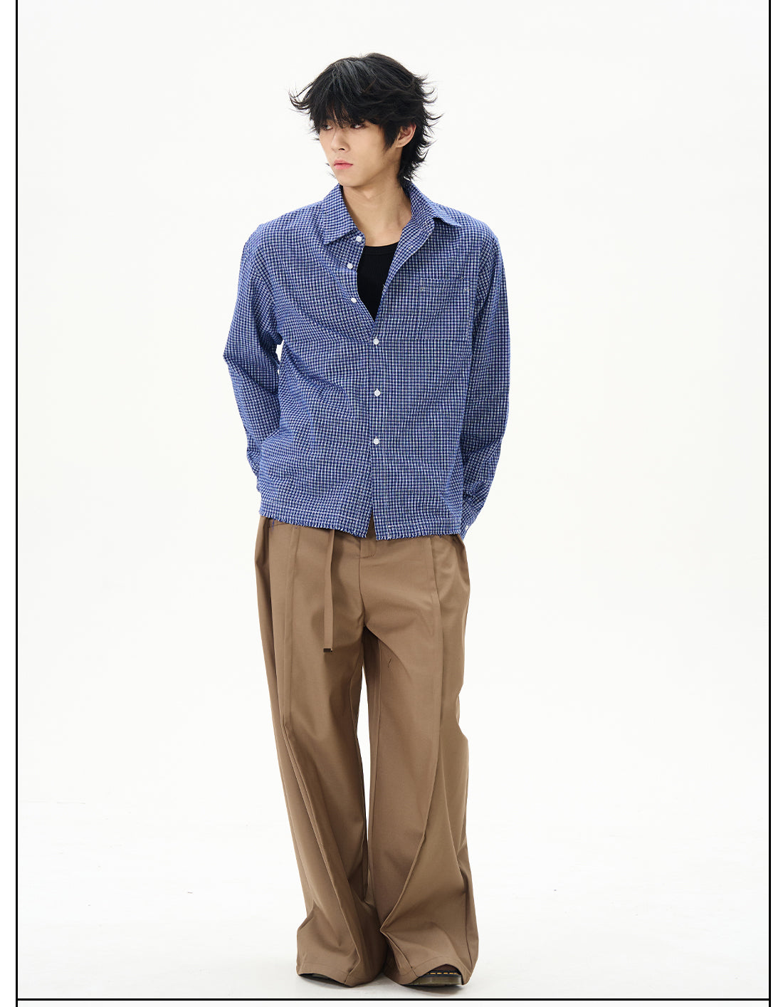 Blue Gingham Check Cotton Shirt