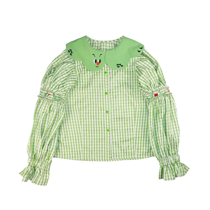 Green Gingham Caterpillar Collar Blouse