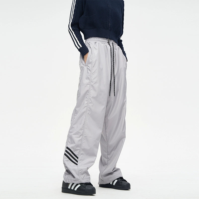 Wide-Leg Track Pants with Side Stripes