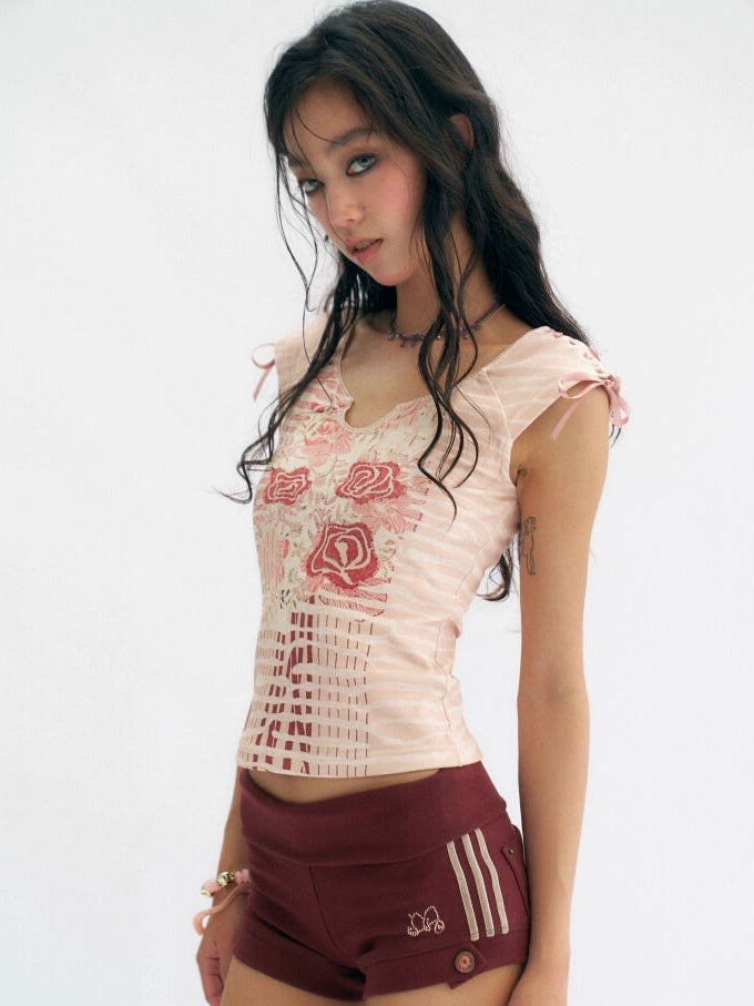 Blush Bloom Lattice Cutout Tee