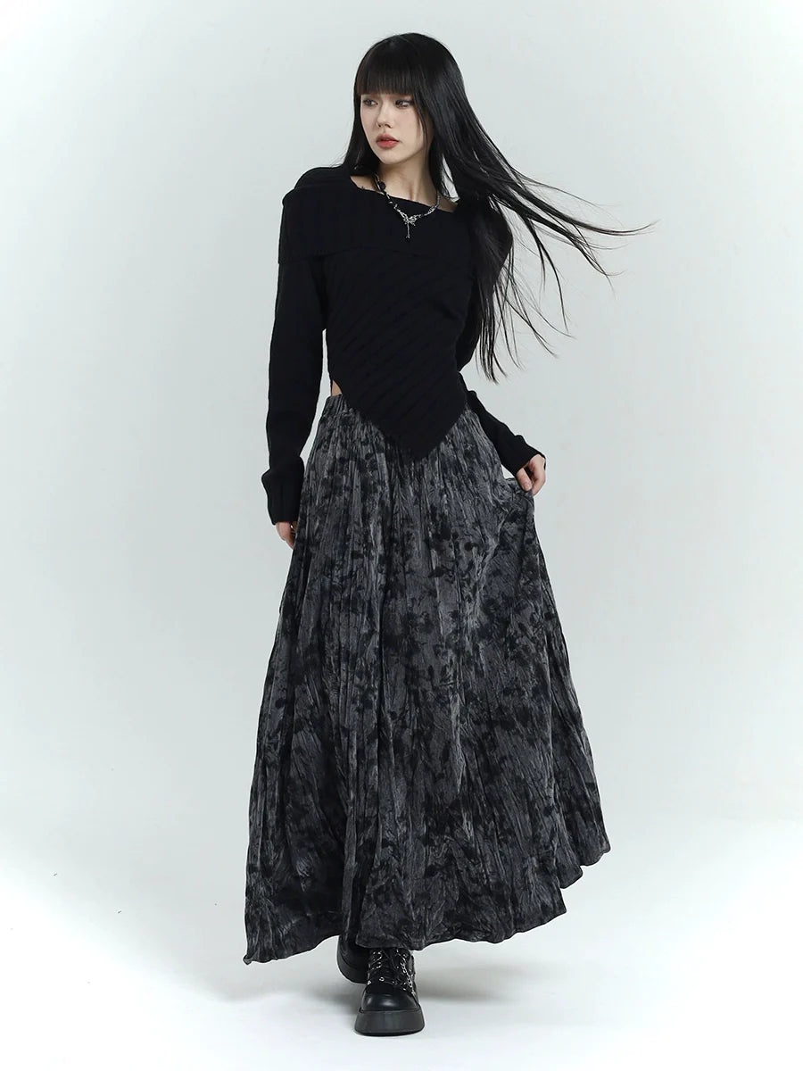 Pleated Texture Velvet Skirt - chiclara