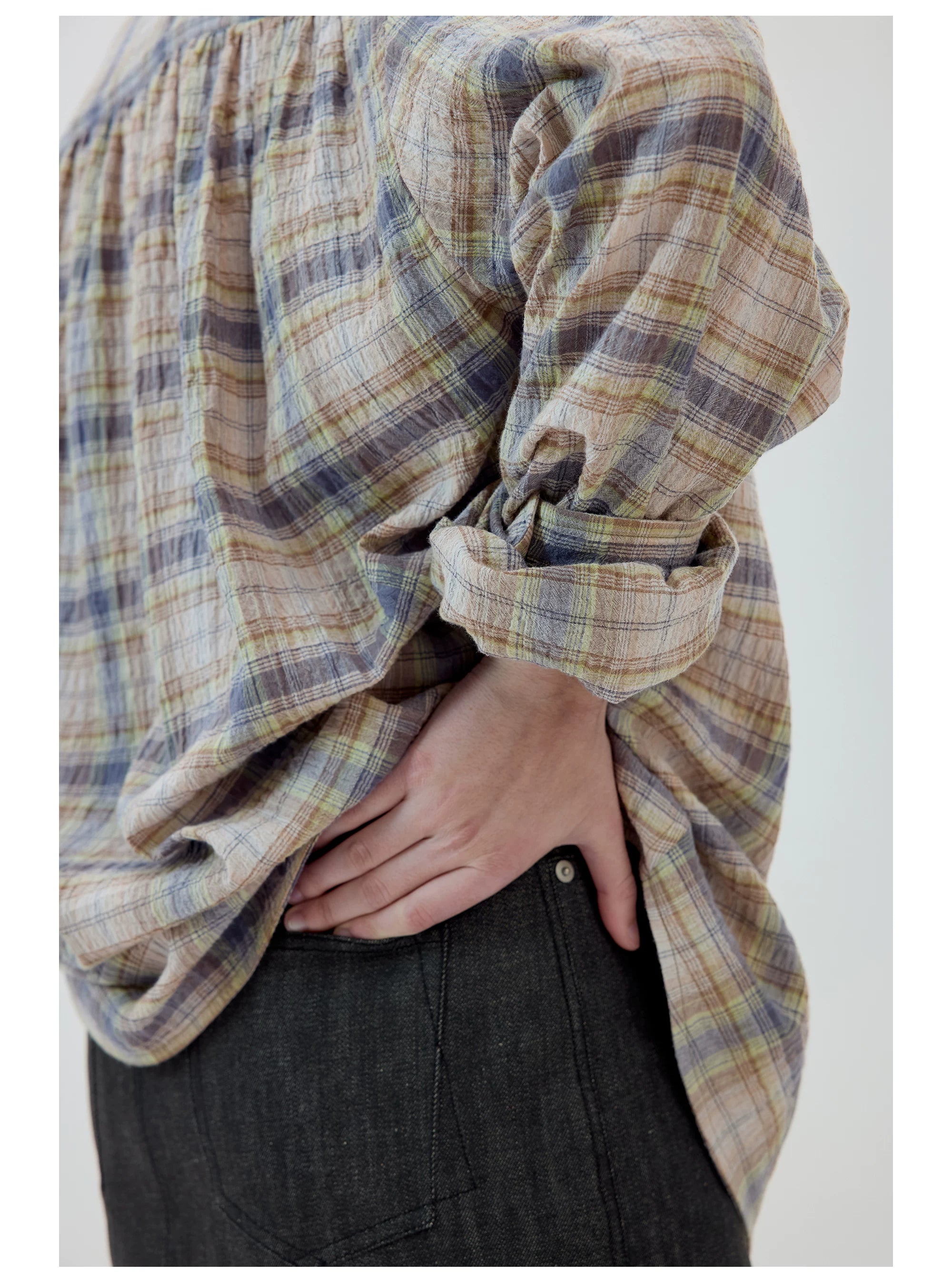 Oversized Pastel Plaid Button-Up Shirt