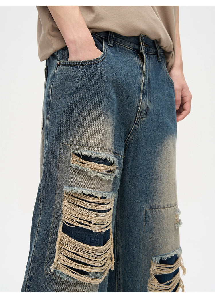 Dripped Panels Wide Leg Baggy Jeans
