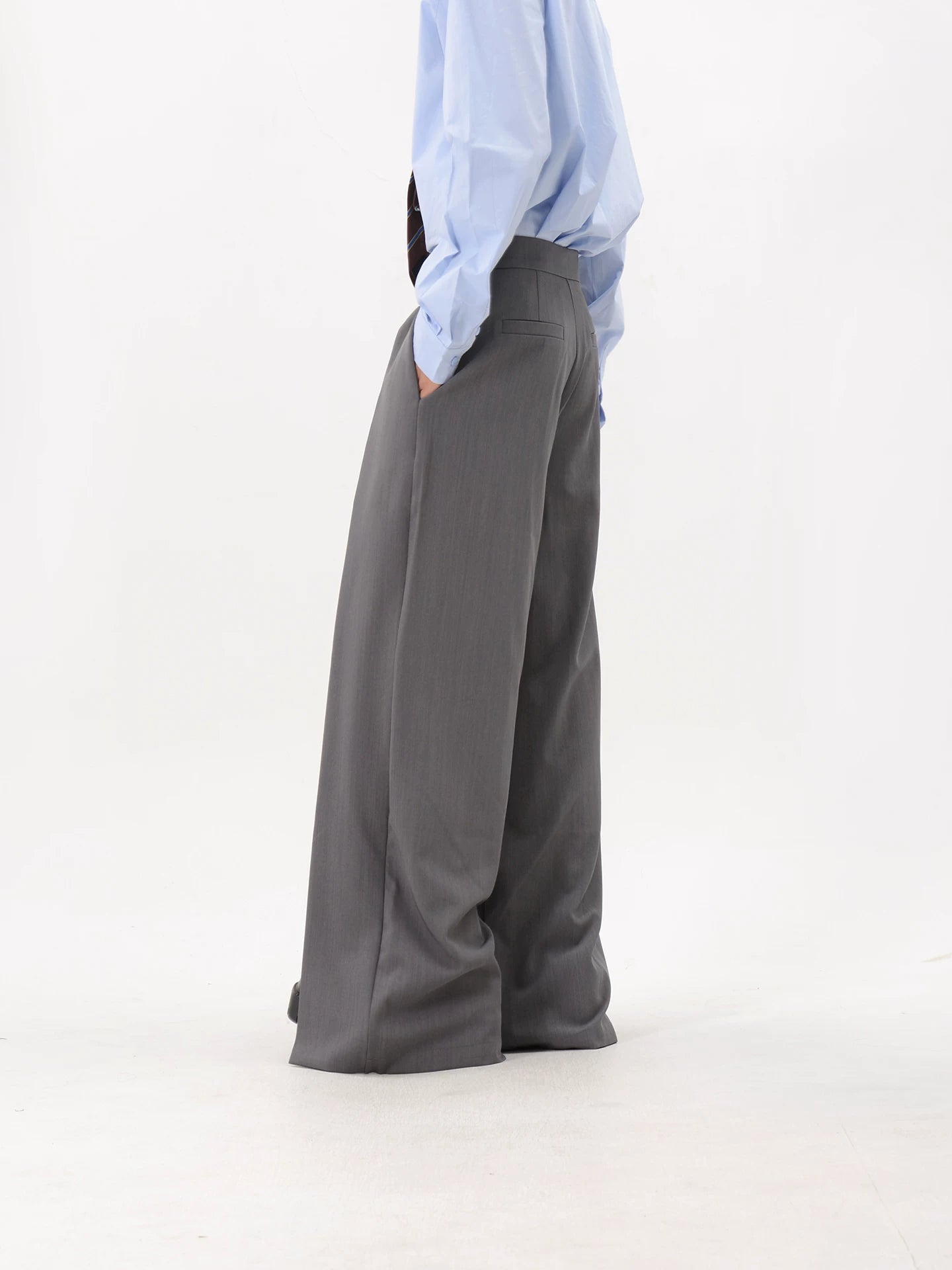 High-Waisted Pleated Ultra-Wide Leg Trousers with Side Slit Panels