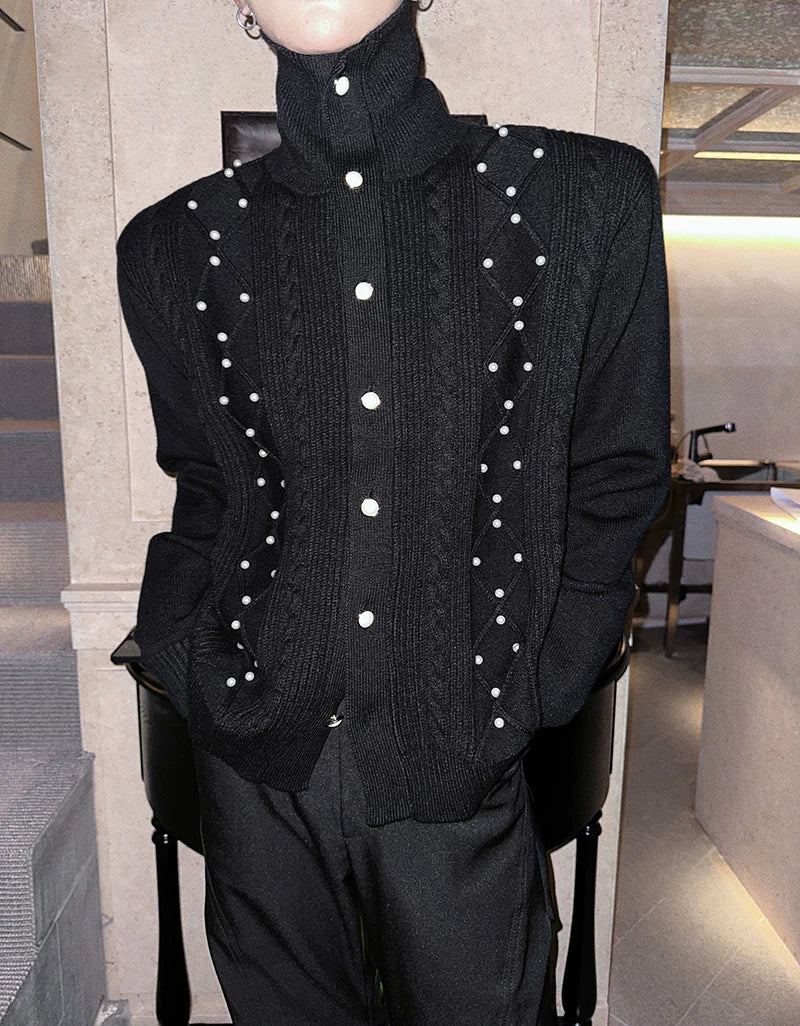 Lattice Snap-Spire Turtleneck Cardigan