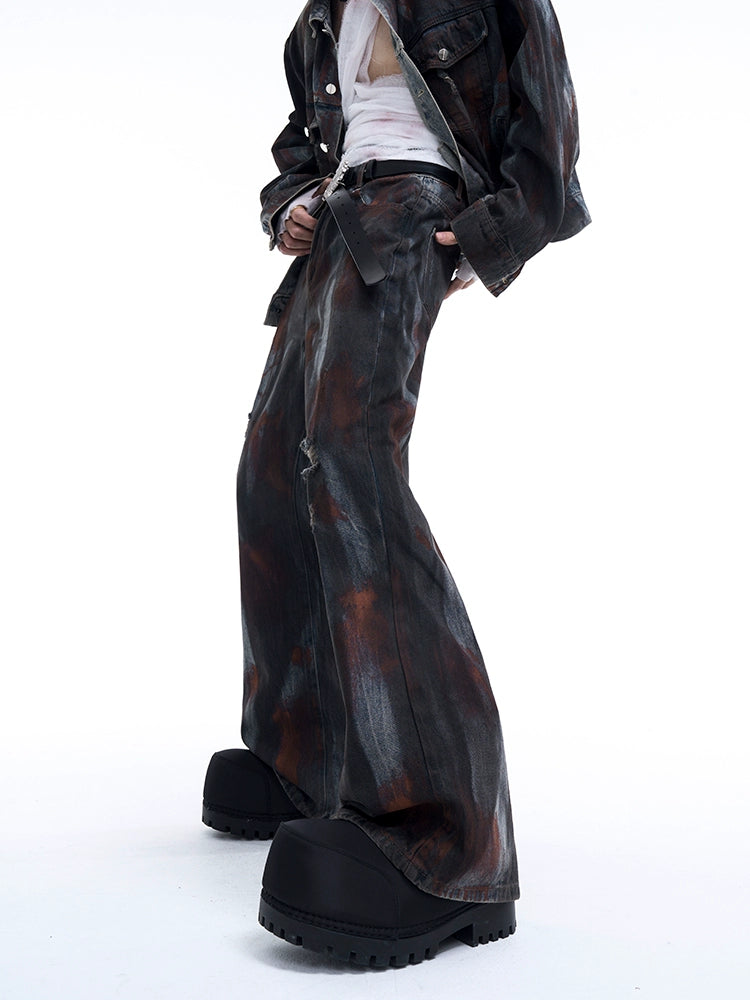 Acid-Washed Denim Rust Effect Jacket and Jeans Setup