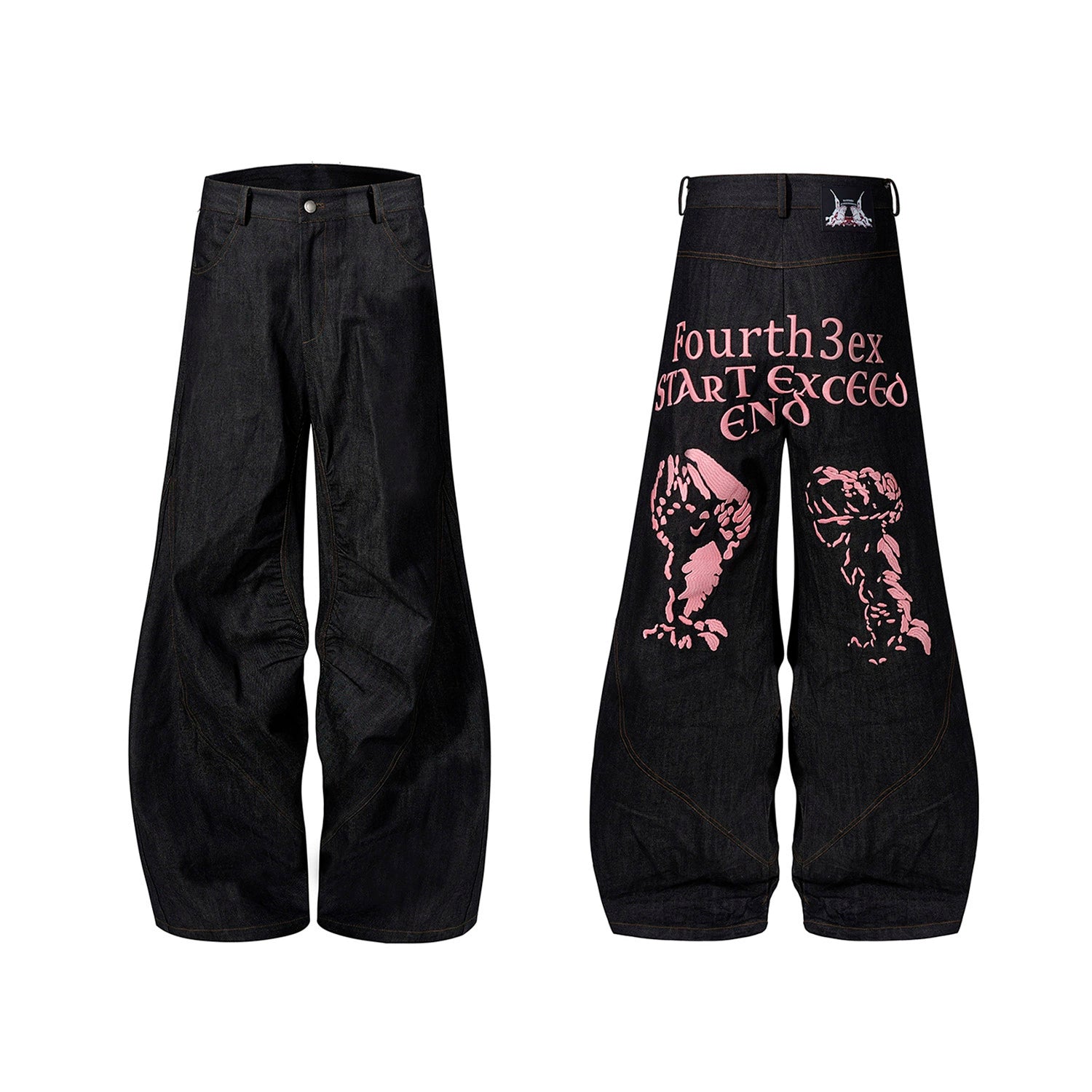 Black Pink Wide Leg Graphic Pants