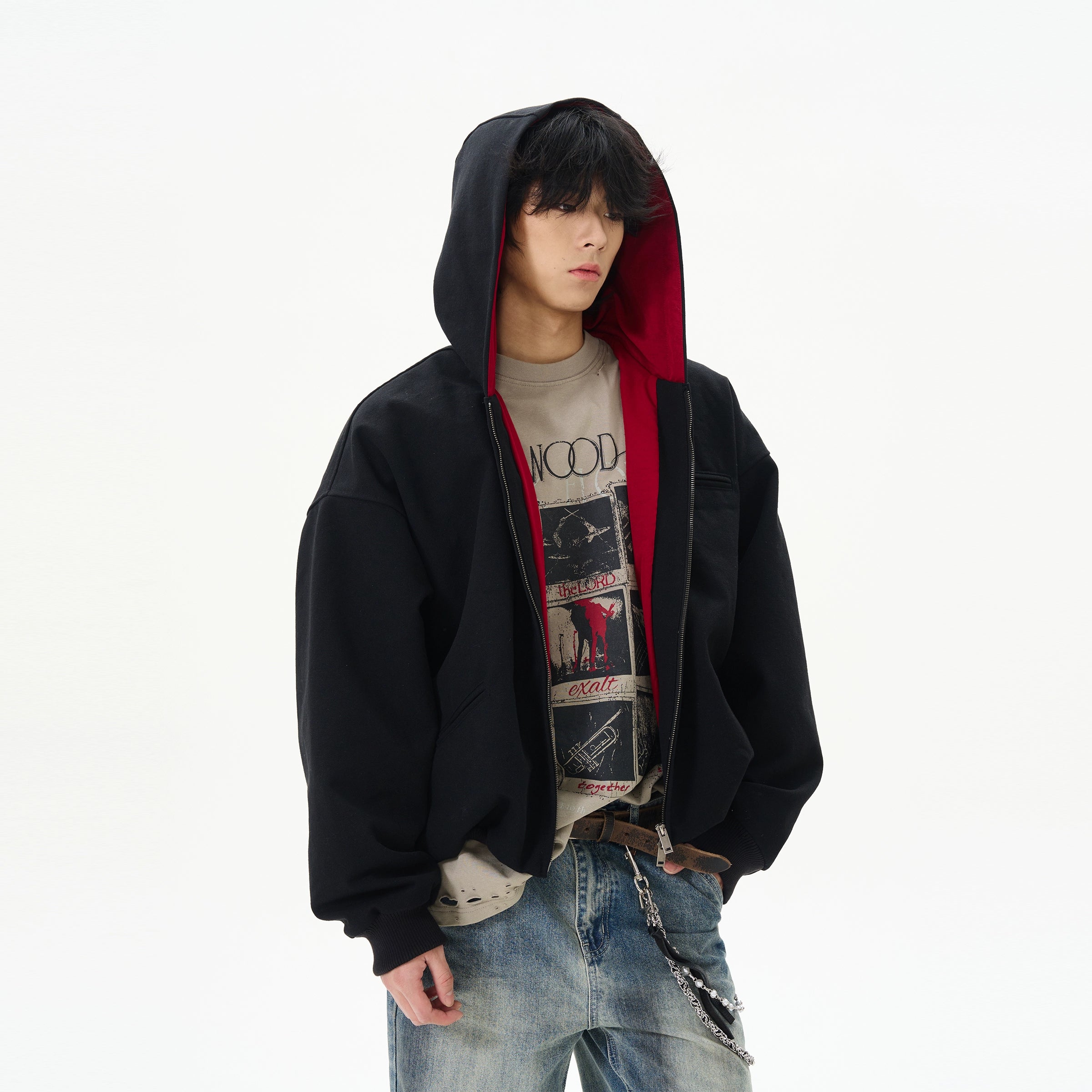 Blue Fleece Hooded Bomber Jacket