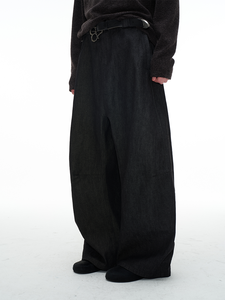 Charcoal Wide-Leg Balloon Denim Trousers