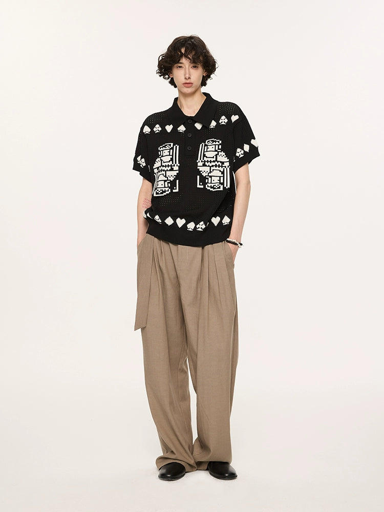Pixel Heart Knit Polo Shirt