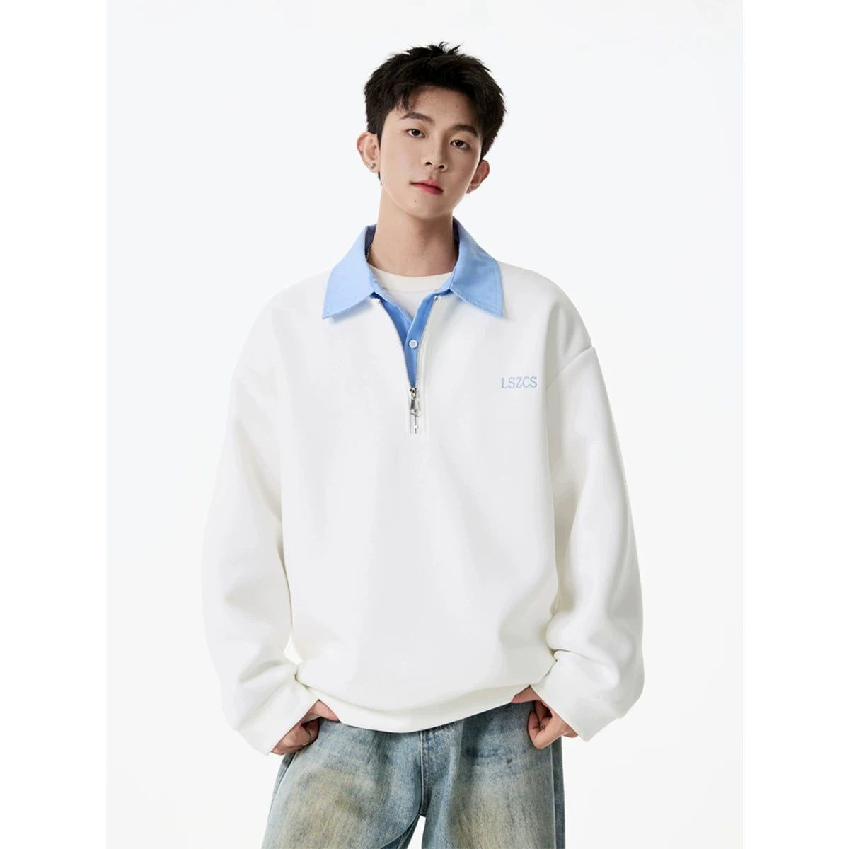 Harbor Crest Contrast-Collar Quarter-Zip Sweatshirt
